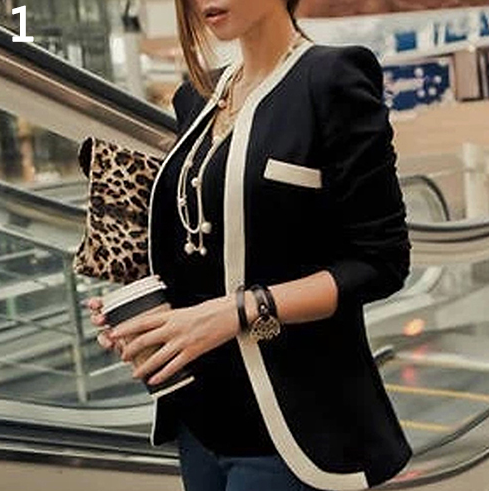 Explosive Korean Women's Black and White Striped Slim Fit Jacket - Farefe