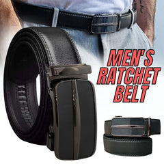 Men's Ratchet Belt with Slide Buckle - Adjustable Size PU Leather Belt - Fashionable and Functional- by SHAVIT