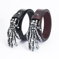 Men's Leather Belt Skull Palm Design Genuine Leather Smooth Buckle for Outdoor Riders