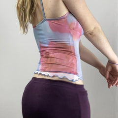 Tie-dye Camisole with See-through Mesh - Hot Girl Backless Top