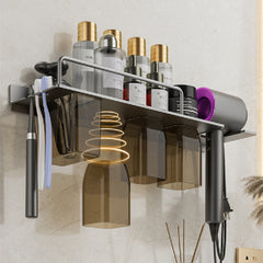 Hair Dryer And Toothbrush Holder Integrated Bathroom Storage Rack