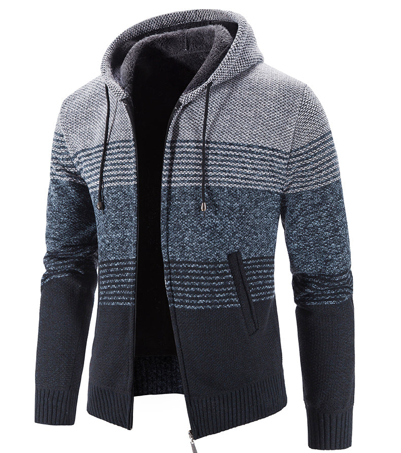 Hooded Fleece Thick Cardigan Sweater - Comfortable Casual Polyester Material, Picture Color, M/L/XL/XXL/3XL/4XL Sizes, Package Size: 300 x 200 x 30 mm. - Farefe