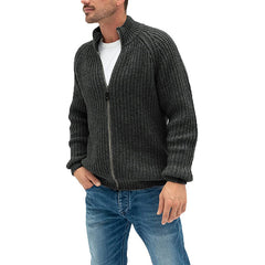 Sweater Cardigan Men's Solid Color Zipper Turtleneck Knit - Farefe