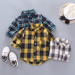 Boys and Girls Plaid Shirts - Korean Style Loose Lapel Long Sleeves - Farefe