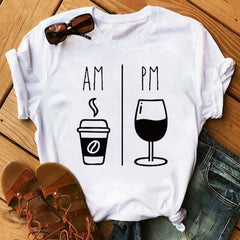 Kawaii Rose Gold Wine Glass T-shirt - Casual Printing Short Sleeve