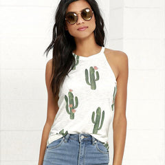 Summer Cactus Print Women T Shirt Casual Halter Harajuku Women TShirt Tops Tees