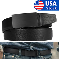 Microfiber PU Leather Ratchet Belt for Men - Adjustable Black Belt with Ratchet Closure