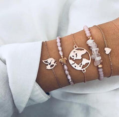 Romantic Moon and Star Bead Bracelet Set for Elegance and Charm