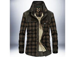 Thick Warm Fleece Jacket for Men - Cotton Plaid Military Coat