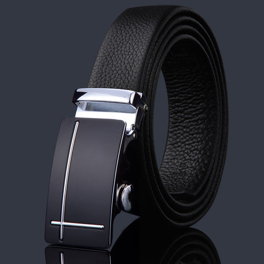 Men's Automatic Belt with Imitation Leather and Rectangular Alloy Buckle - Farefe