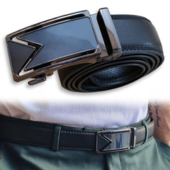 Men's Ratchet Belt - PU Leather, Adjustable Size, Slide Buckle, No Holes - SHAVIT