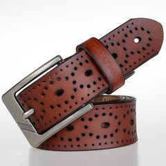 Leather Belt for Men, Adult - Two-Layer Cowhide, Paint Surface, Square Belt Buckle - Pin Buckle Fastening