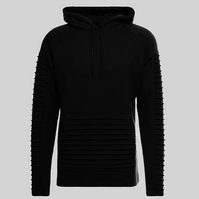 Men's Long Sleeve Striped Hoodie with Pleated Details - Farefe
