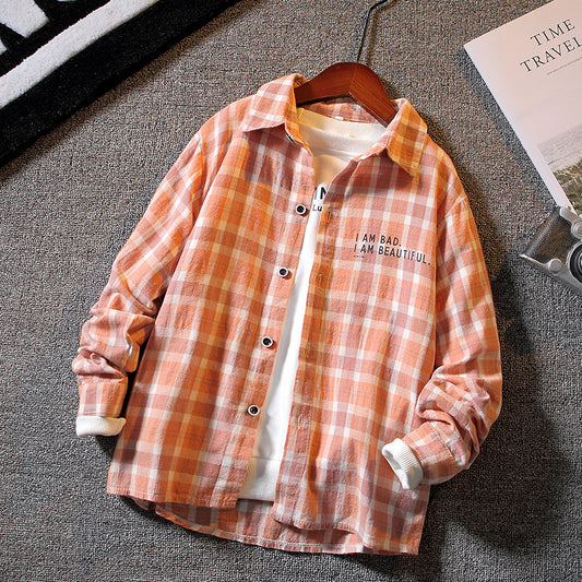 Boys' Plaid Long-sleeved Shirt - Casual, Trendy, and Handsome - Farefe