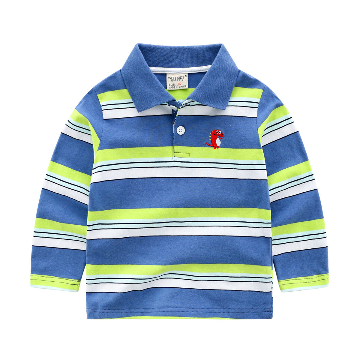 Boys Casual Striped Long Sleeve T-Shirt - Made in China - Soft Cotton Fabric - Non-Hooded - Ages 3-8 Years - Lapel Collar - Farefe