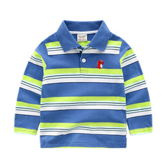 Boys Casual Striped Long Sleeve T-Shirt - Made in China - Soft Cotton Fabric - Non-Hooded - Ages 3-8 Years - Lapel Collar - Farefe