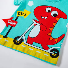 Foreign Style Korean Cotton Short Sleeve Cartoon Dinosaur Print Boys Baby T-shirt