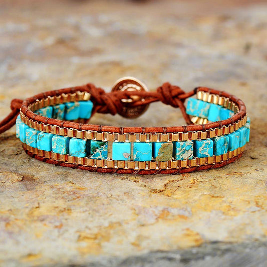 Fashion Leather Bracelet: Imperial Stone Hand-woven Elegance for Unisex Style