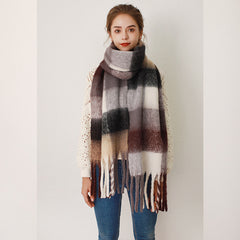 AC Grid Thickened Mohair Cashmere Scarves for Women - Stylish Thermal Insulation Scarf - Farefe