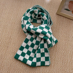 Houndstooth and Wave Pattern Print Scarf - Women's Winter Korean Style Fashion Knitted Double-Sided Warm Woolen Scarf