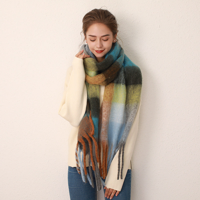 AC Grid Thickened Mohair Cashmere Scarves for Women - Stylish Thermal Insulation Scarf - Farefe