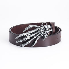 Men's Leather Belt Skull Palm Design Genuine Leather Smooth Buckle for Outdoor Riders