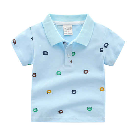 Cartoon Kids Short Sleeve Polo Shirt for Boys - Cotton, Lapel Collar, Sizes 90-130cm - Farefe
