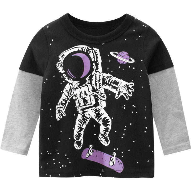 Boys Long Sleeve T-shirt - Korean Style, Soft Cotton Fabric, Cartoon Pattern - Children's Clothing Baby Tops - Farefe