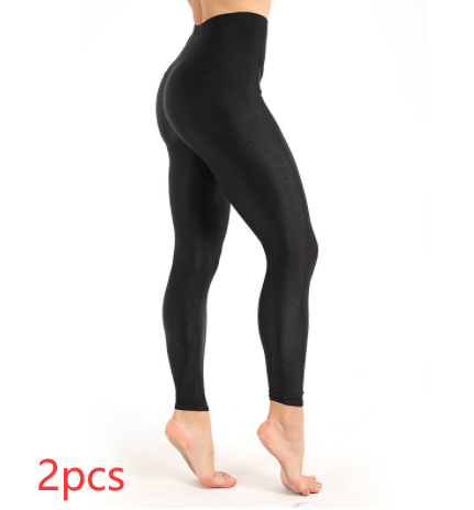 Women's Workout Leggings Casual Shiny Glossy High Waist Shorts, Thin Section, Rabbit Hair, Black - Farefe