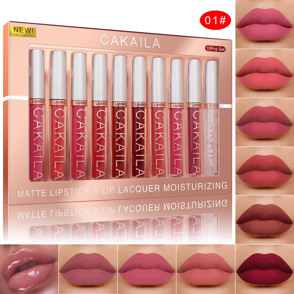Pack Of 10 Matte Nonstick Cup Waterproof Lip Gloss Set
