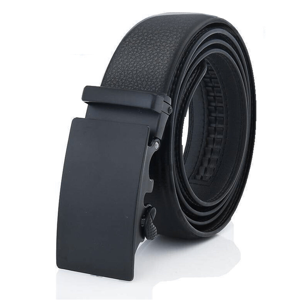 Microfiber PU Leather Ratchet Belt for Men - Adjustable Black Belt with Ratchet Closure