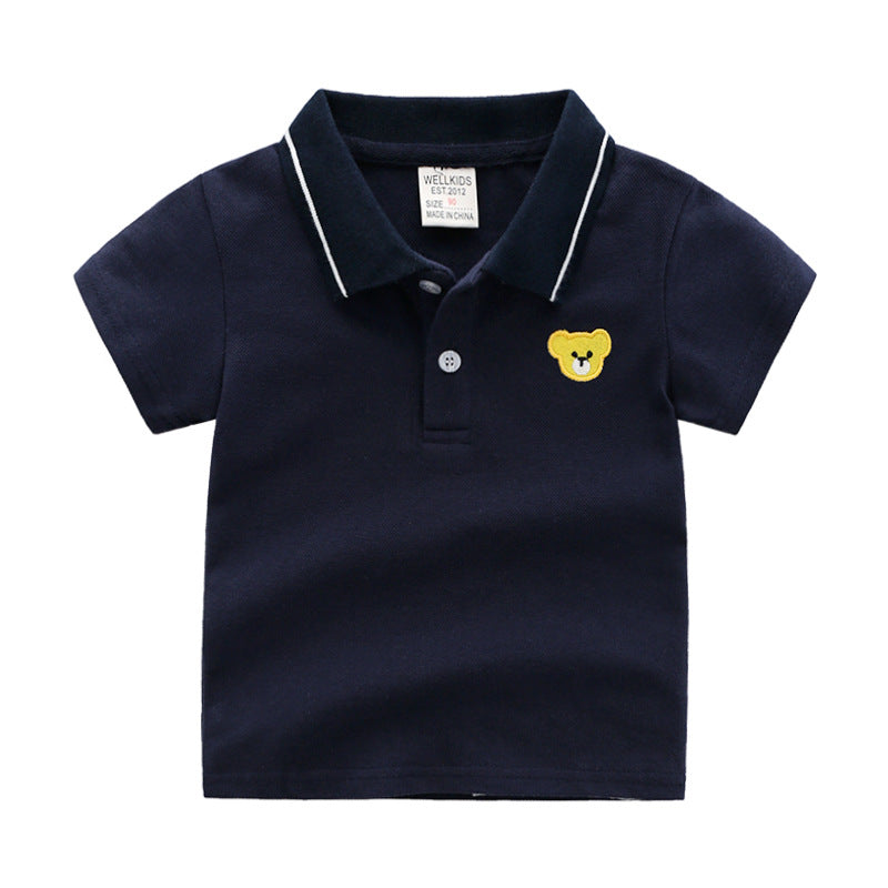 Cartoon Kids Short Sleeve Polo Shirt for Boys - Cotton, Lapel Collar, Sizes 90-130cm - Farefe