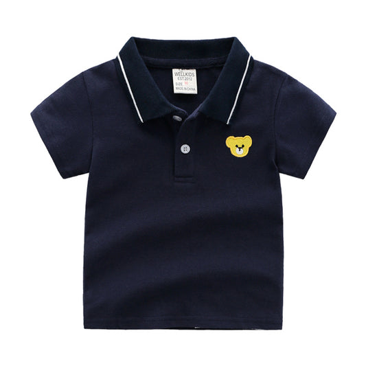 Cartoon Kids Short Sleeve Polo Shirt for Boys - Cotton, Lapel Collar, Sizes 90-130cm - Farefe