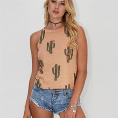 Summer Cactus Print Women T Shirt Casual Halter Harajuku Women TShirt Tops Tees