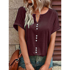 V-neck Short Sleeve Button Design Blouse - Summer Tops