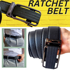 Men's Leather Ratchet Belt with Slide Buckle - Adjustable Size - Made in USA