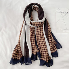 Fake Travel Shawl Geometric Plaid Scarf - Cotton and Linen - 180x90cm - Farefe