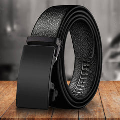 Microfiber PU Leather Ratchet Belt for Men - Adjustable Black Belt with Ratchet Closure