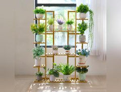 9 Tier Bamboo Plant Stand Rack for Indoor Outdoor Display – Holds 17 Pots