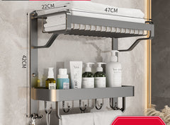 All-in-one Bathroom Wall-mounted Toiletry Storage Rack, Multifunctional, Space Aluminum Material - Farefe