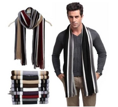 Autumn and Winter Fringed Men's Scarves - Cotton, Solid Color, Warm Pattern Stripe, Suitable for Winter, Spring, Autumn - Red, Purple, Black, White, Coffee - Length 180cm x Width 23cm - Farefe