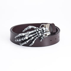 Men's Leather Belt Skull Palm Design Genuine Leather Smooth Buckle for Outdoor Riders