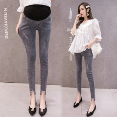 Korean Style Fashion Maternity Denim Pencil Pants for Chic Moms