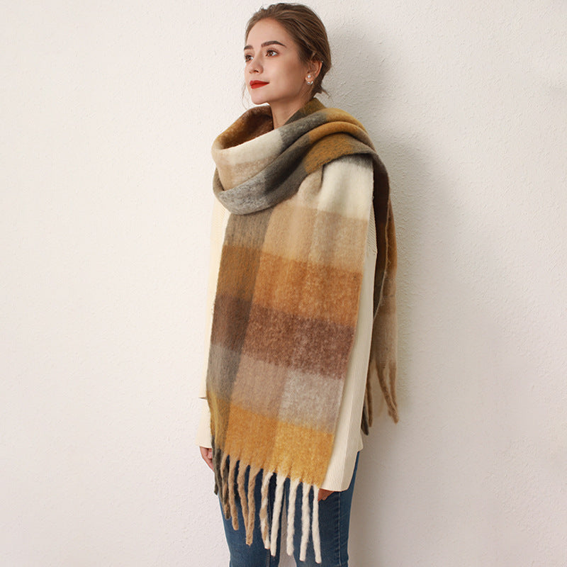 AC Grid Thickened Mohair Cashmere Scarves for Women - Stylish Thermal Insulation Scarf - Farefe