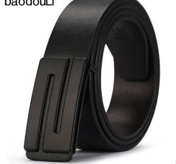 Belt with Rectangular Alloy Buckle - Trendy Leather Belt for Men - Farefe