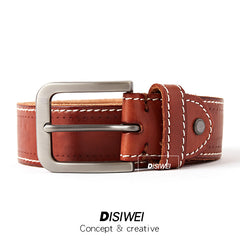 Washed Leather Belt - Casual Style, Top Layer Cowhide, Pin Buckle - Adult Unisex Belt