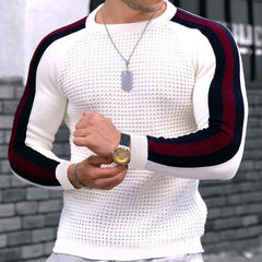 Men's Contrast Slim Bottom Sports Casual Sweater - Cotton Blend Fabric - Available in Multiple Colors - Sizes S-XXXL