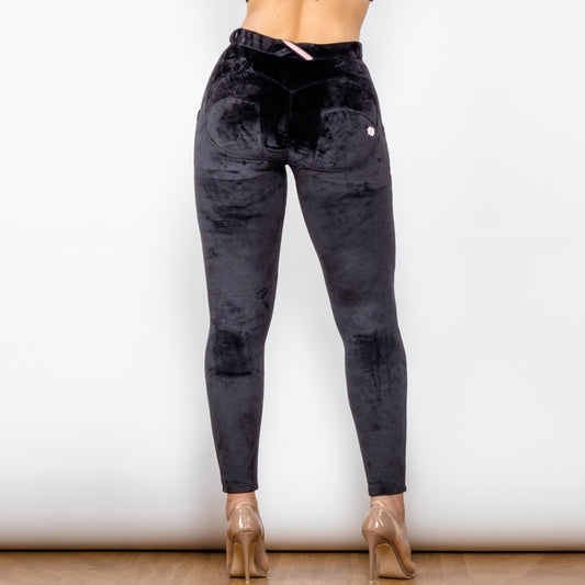 Shascullfites Melody Black Velvet Pants - Women's Warm Chenille Track Pants for Winter - Butt Lift Suede Flannel Pants