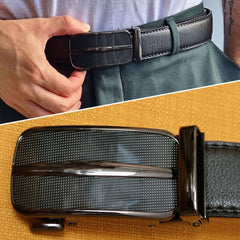 Men's Ratchet Belt with Slide Buckle - Adjustable Size PU Leather Belt - Fashionable and Functional- by SHAVIT