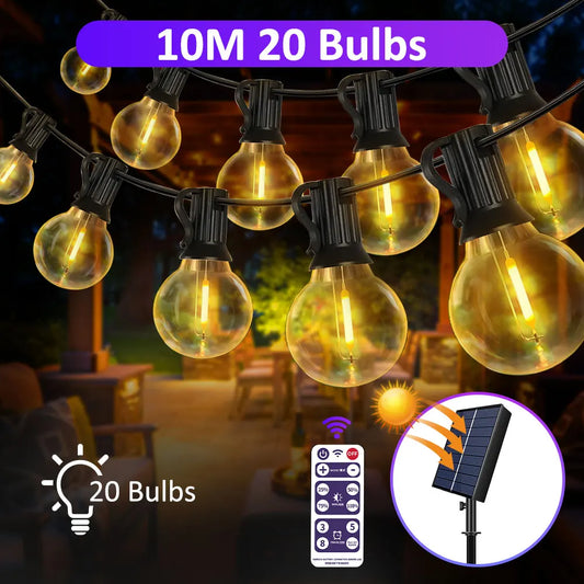 Outdoor Solar String Lights, G40 Patio Lights, USB Recharger, 8 Light Mode, Shatterproof Bulbs, Weatherproof Hanging Light - Farefe
